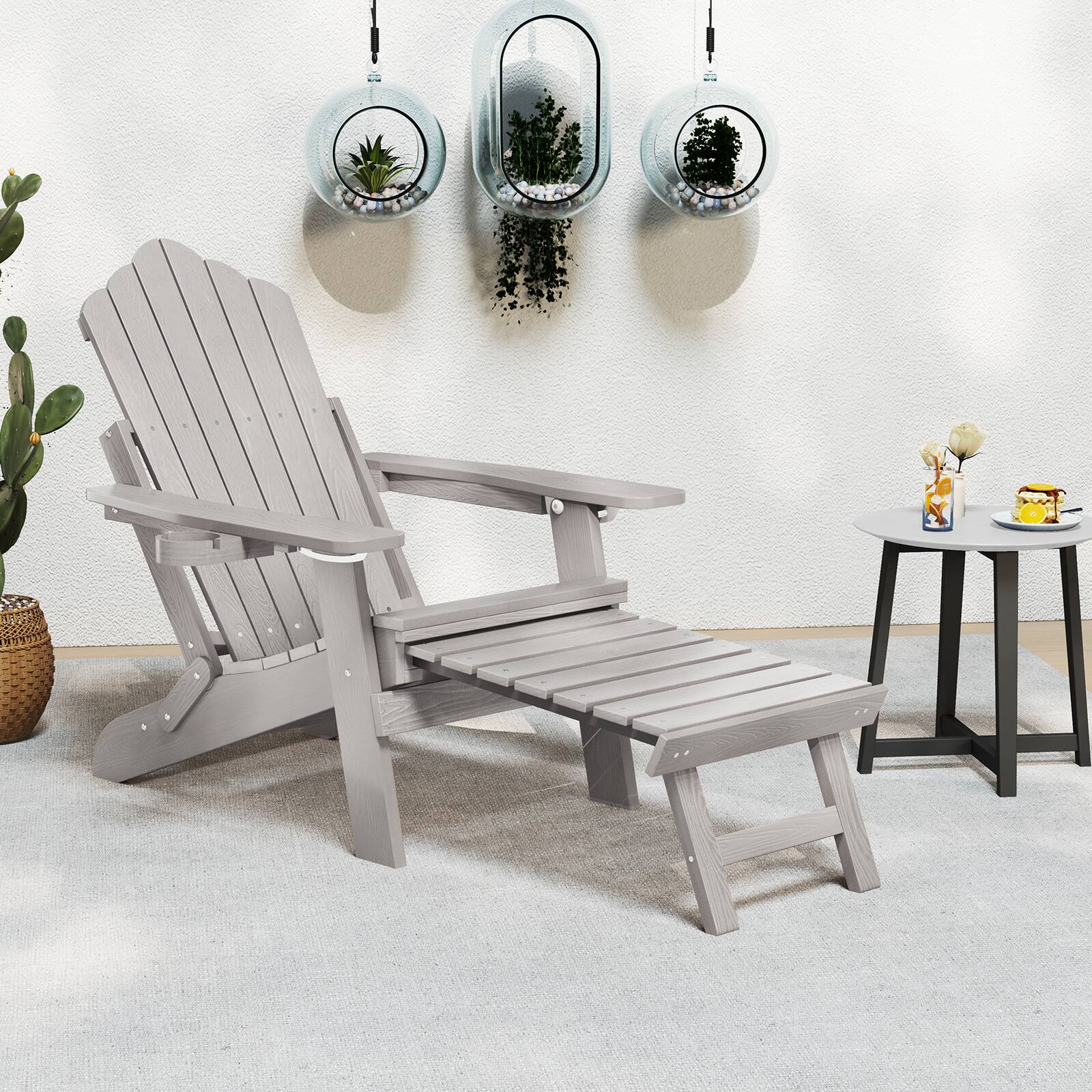 Alt View 3. Gymax - Gymax 2 PCS Folding Adirondack Chair HIPS Fire Pit Chair w/ Adjustable Backrest Gray - Gray.