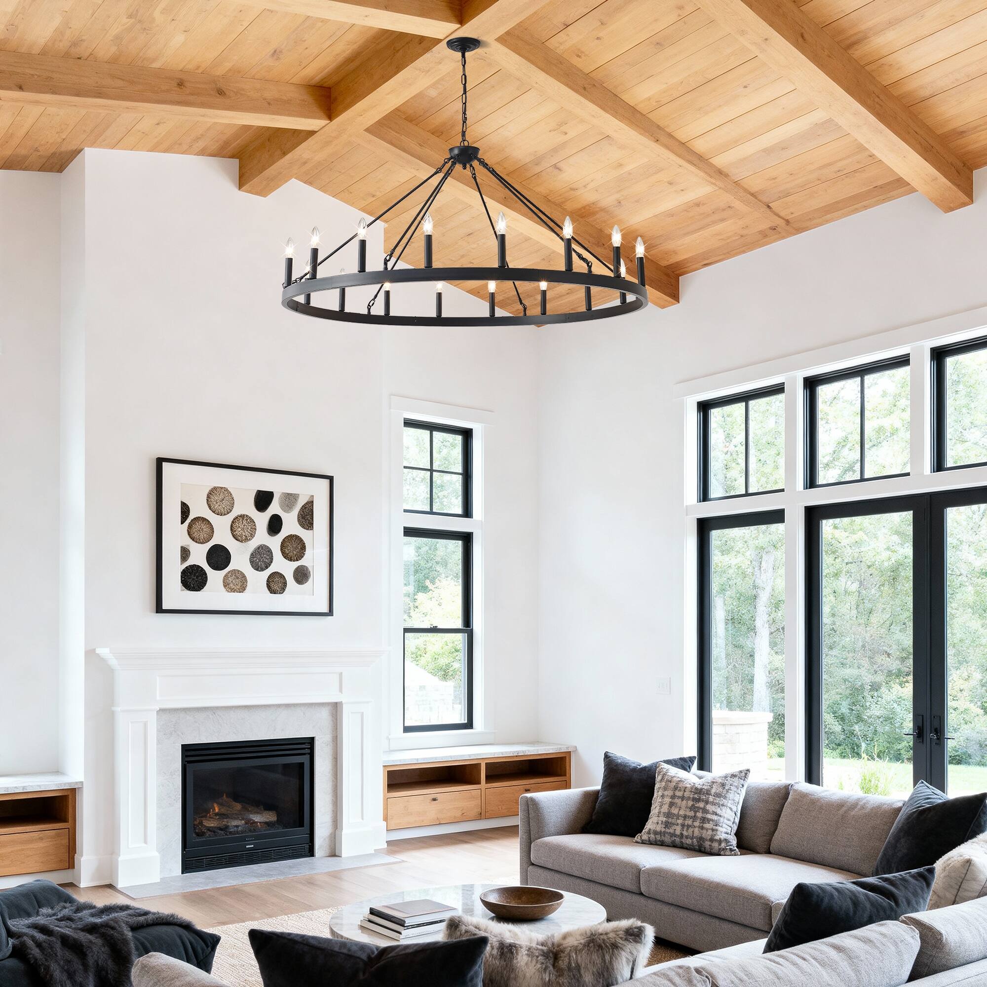 Alt View 4. Boyel Living - 53.15 Inch Matte Black Wagon Wheel Chandelier With 18 light No Bulbs E12.