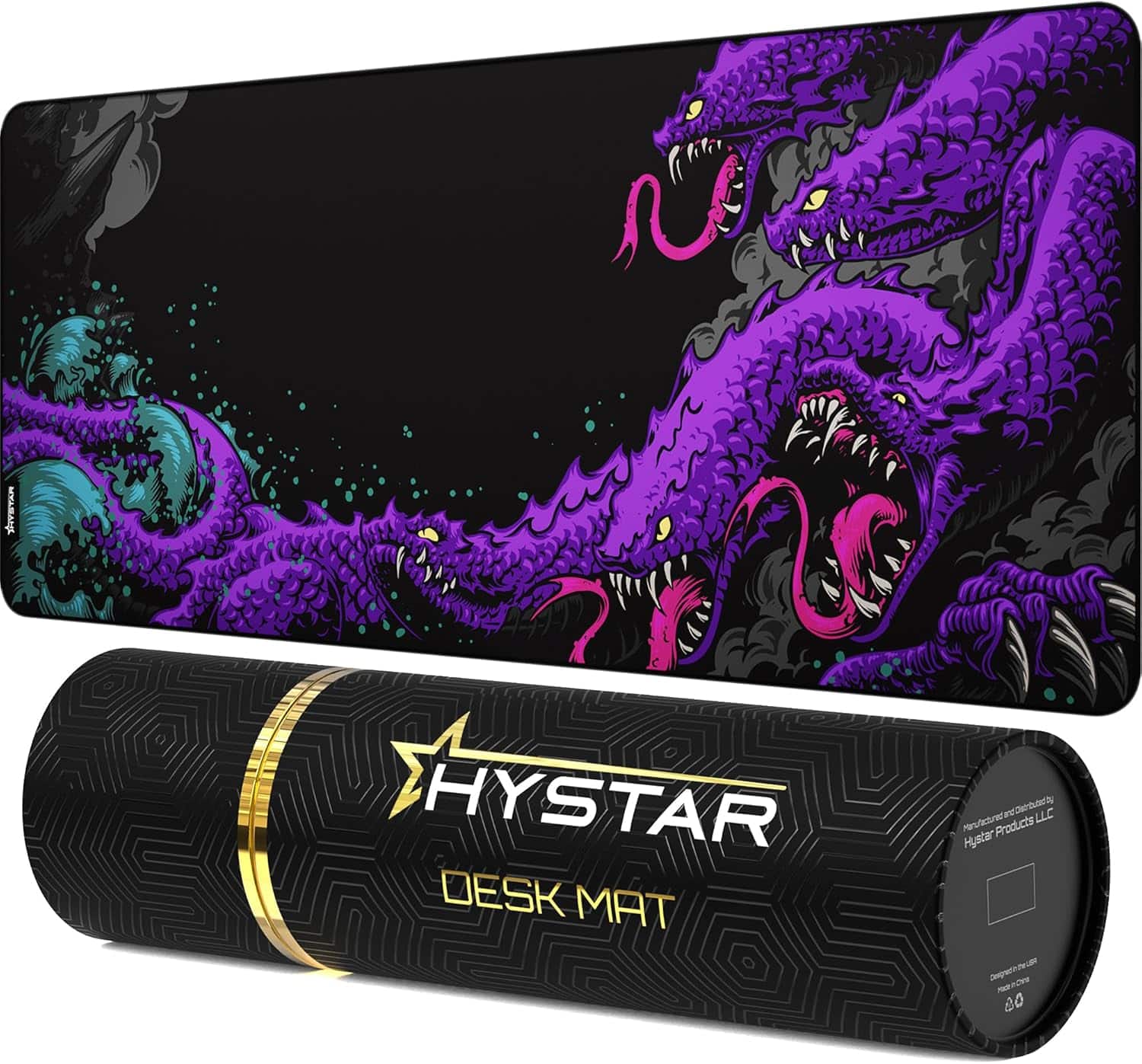 Hystar - Extended Gaming Mouse Pad | XXL 36" x 16" | 5mm, Waterproof Surface, Smooth Polyester, and Rubber Base | Mythic Hydra - Purple
