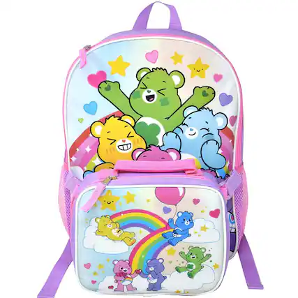 Front. Care Bears - Girls Care Bear 16" Backpack for School with Rectangular Lunch Bag, for Kids - Assorted Pre-Pack.