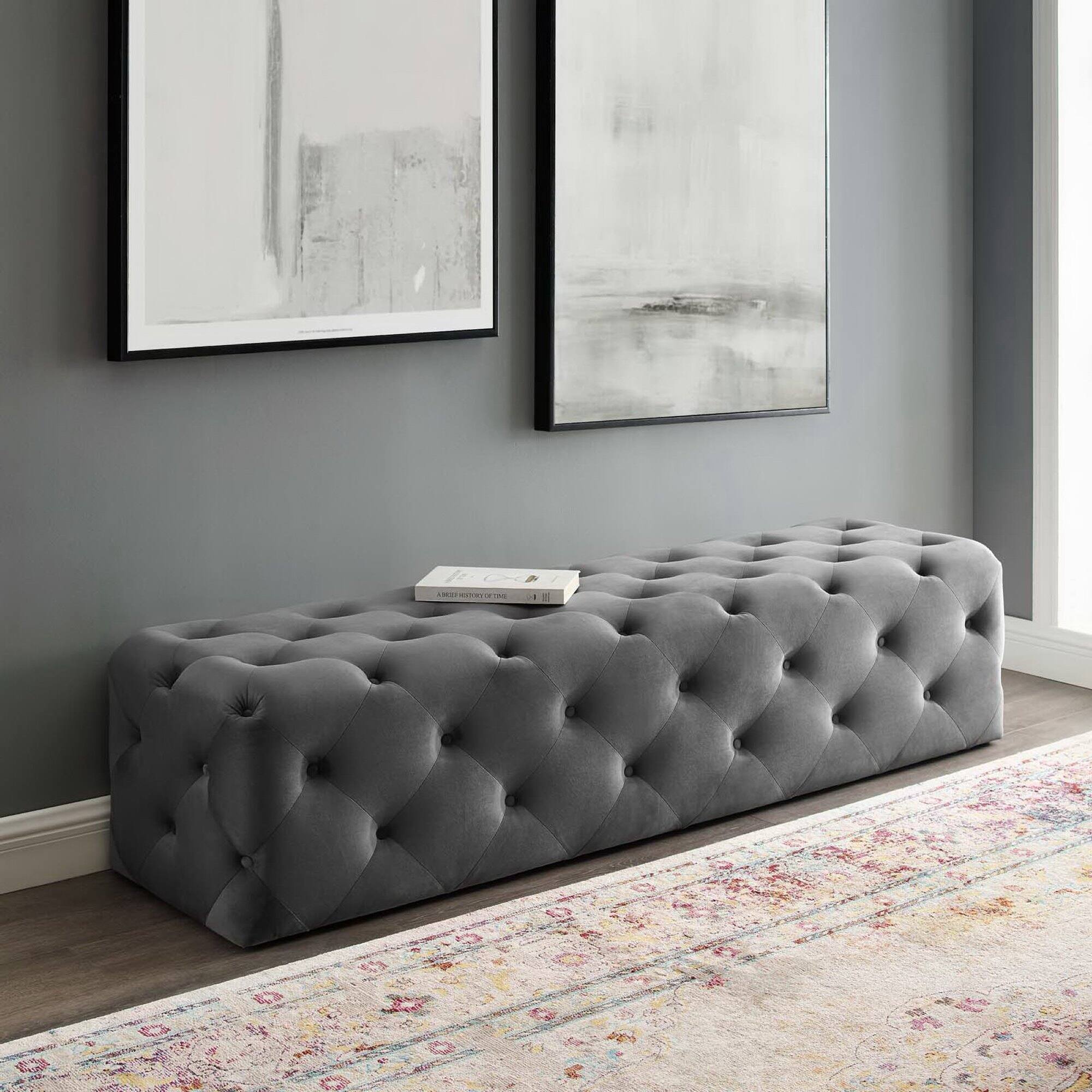Alt View 2. Modway - Amour 72" Tufted Button Entryway Performance Velvet Bench by Modway - Gray.
