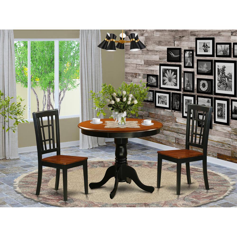 Left. East West Furniture - 3 PC Dining Table with 2 Wood Chairs in Black and Cherry - Black & Cherry.
