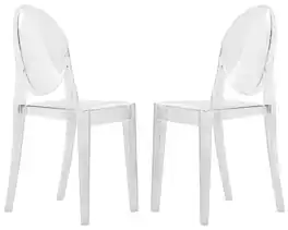 LeisureMod - Marion 2-PCS Acrylic Dining Chair, Modern Single-Piece Stackable Armless Chair - Clear