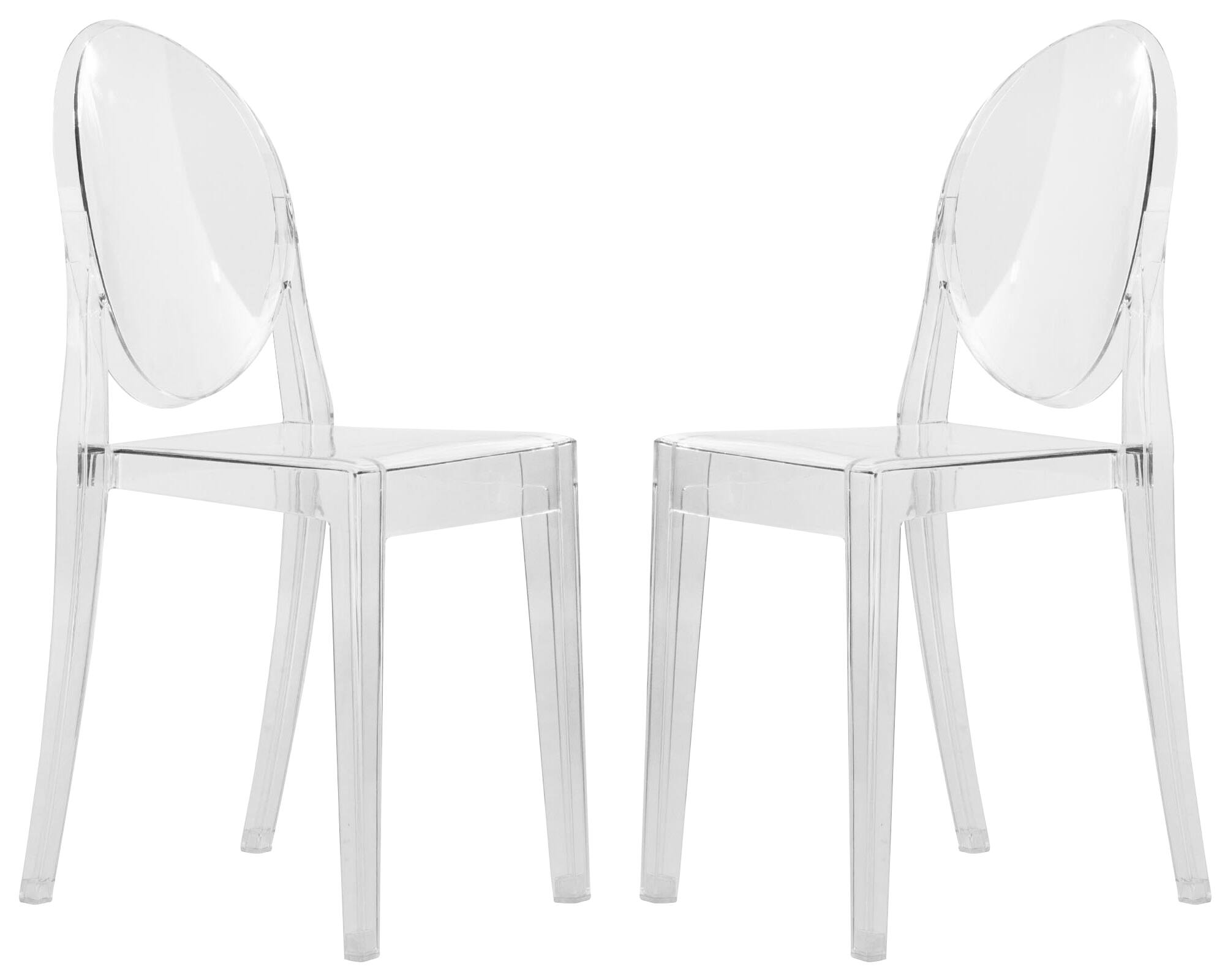 Front. LeisureMod - Marion 2-PCS Clear Acrylic Dining Chair, Modern Single-Piece Stackable Armless Chair - Clear.