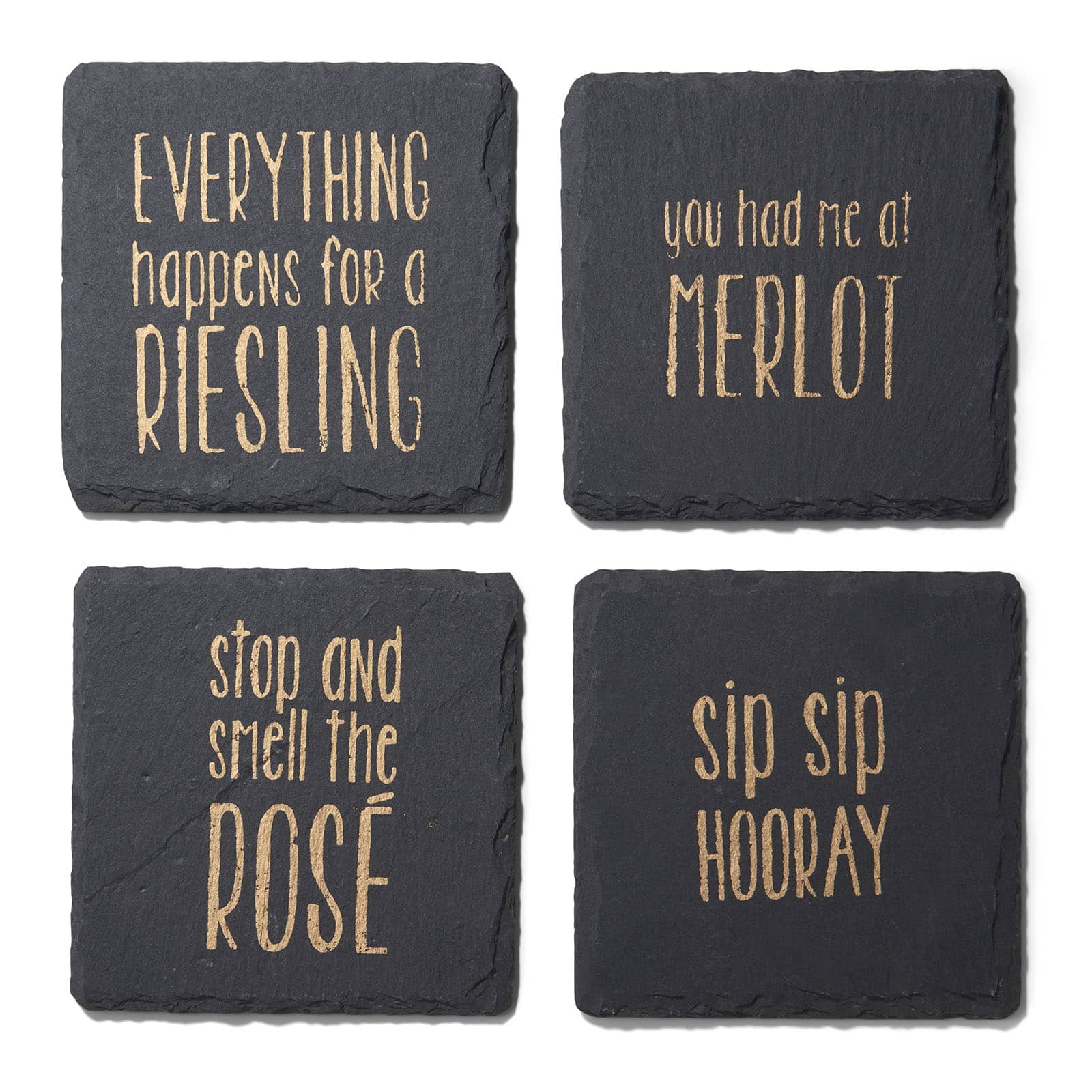 American Atelier - Sip Sip Hooray Slate Coasters - Set of 4 - Black