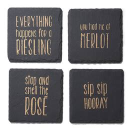 American Atelier - Sip Sip Hooray Slate Coasters - Set of 4 - Black