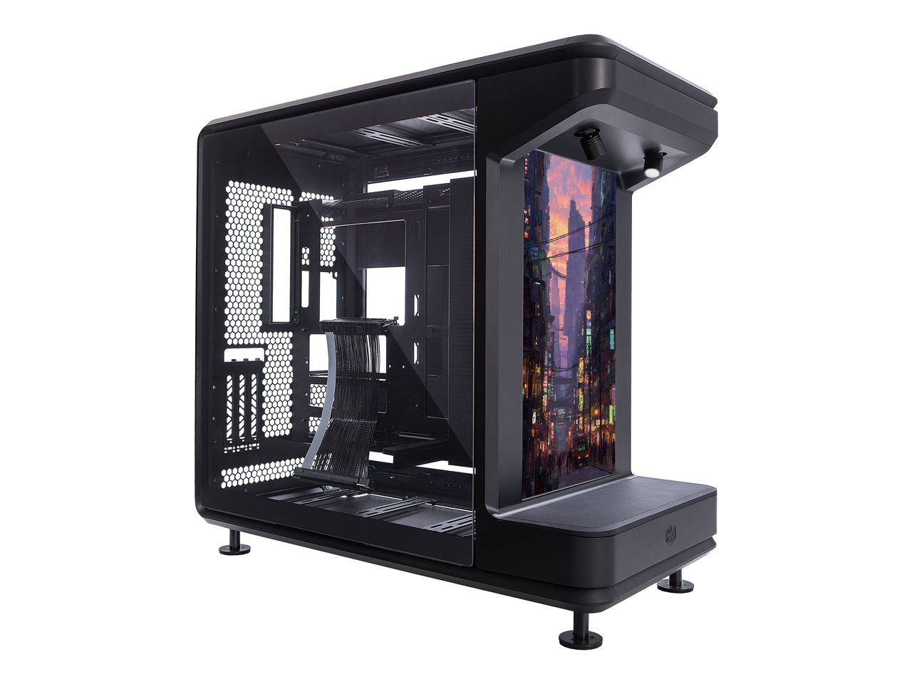 Cooler Master - masterframe 360 stage lcd open-frame atx pc case, front lcd displa - Black