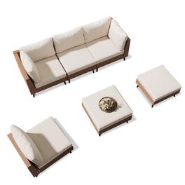Yardgrace - 6 pieces patio furniture set rattan outdoor conversation sofa sets Complete Modular Sectional for Pati - Beige