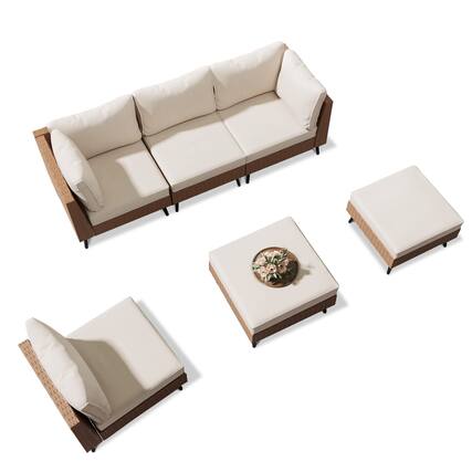 Front. Yardgrace - Yardgrace 6 pieces patio furniture set rattan outdoor conversation sofa sets Complete Modular Sectional for Pati - Beige.