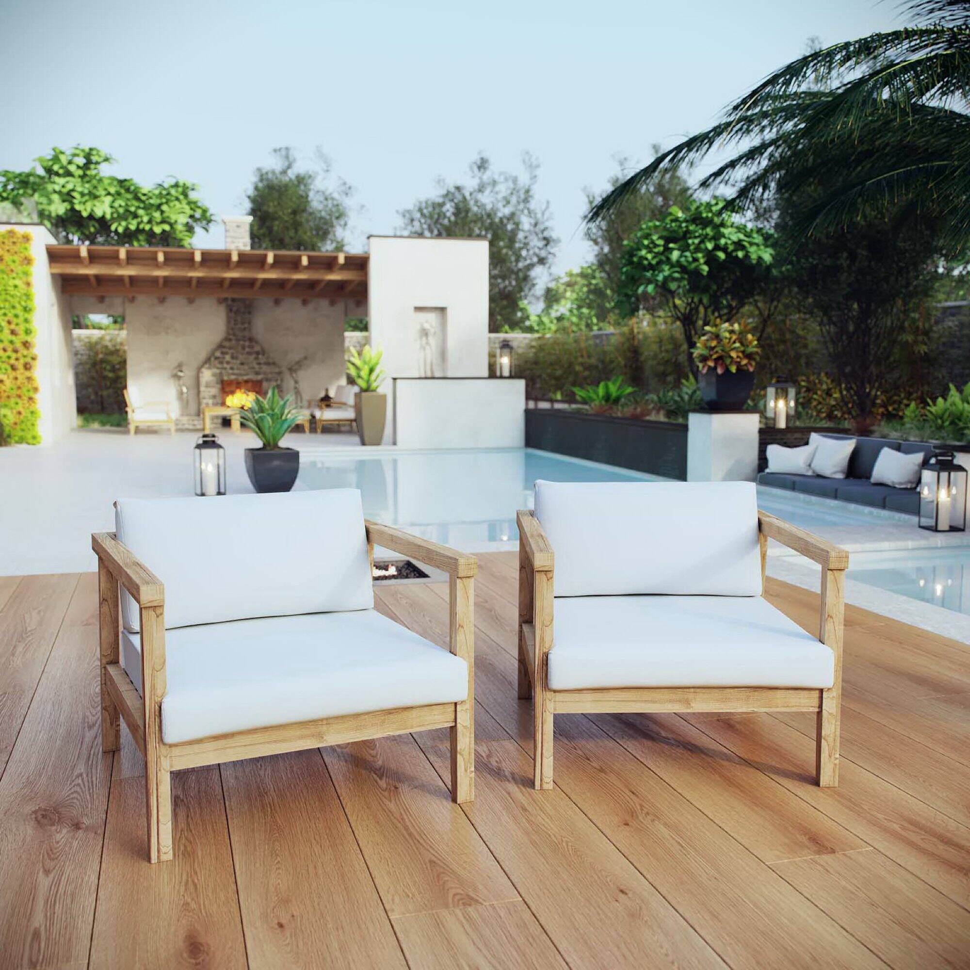 Alt View 1. Modway - Bayport 2-Piece Outdoor Patio Teak Set - Natural White.