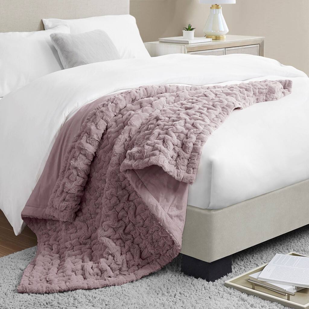 Alt View 2. Gracie Mills - Gracie Mills Ashlee Modern Solid Ruched Fur Throw Blanket - Lavender.