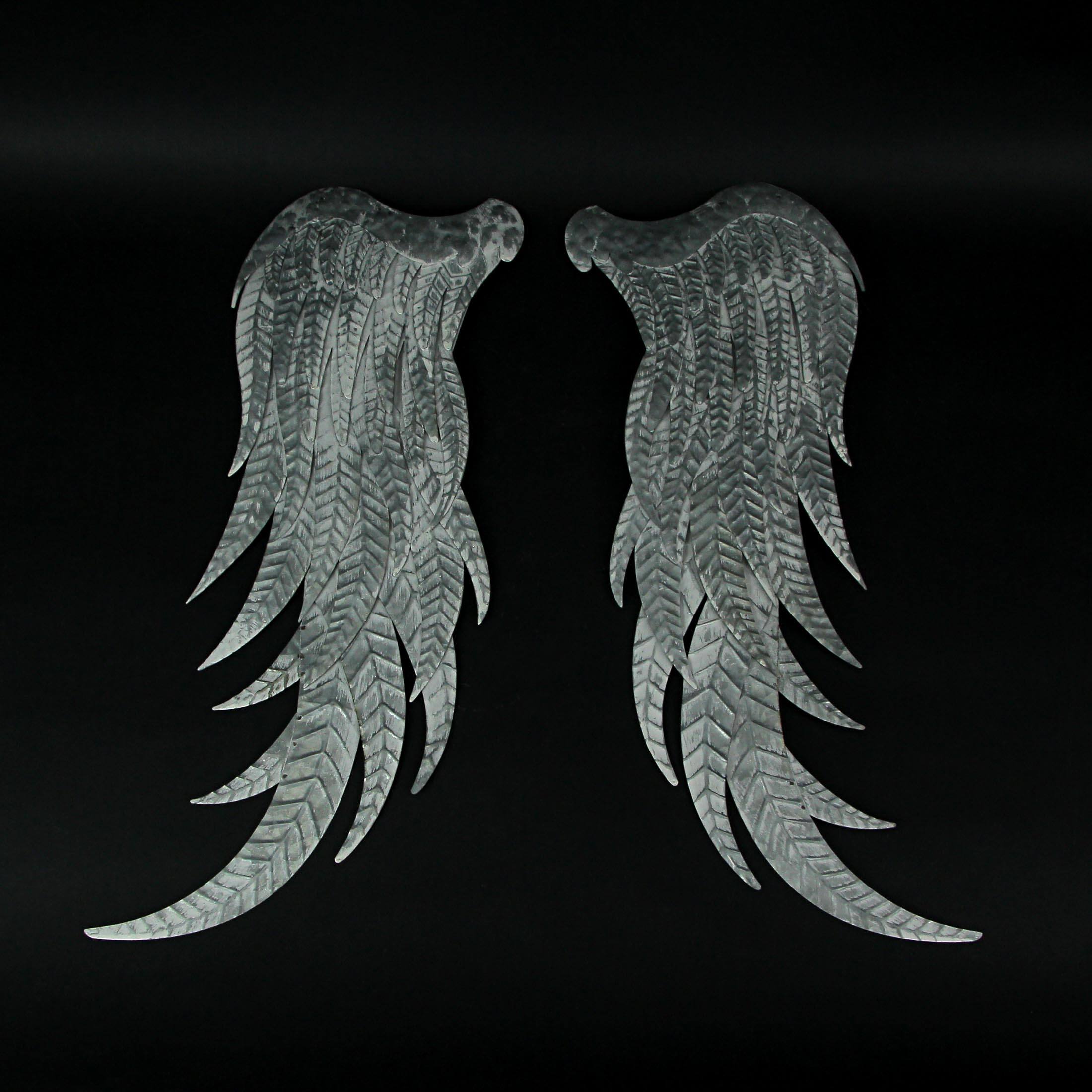 Alt View 4. Zeckos - Pair of 2 Galvanized Metal Angel Wings Wall Art Indoor Outdoor Rustic Home Decor - Silver.