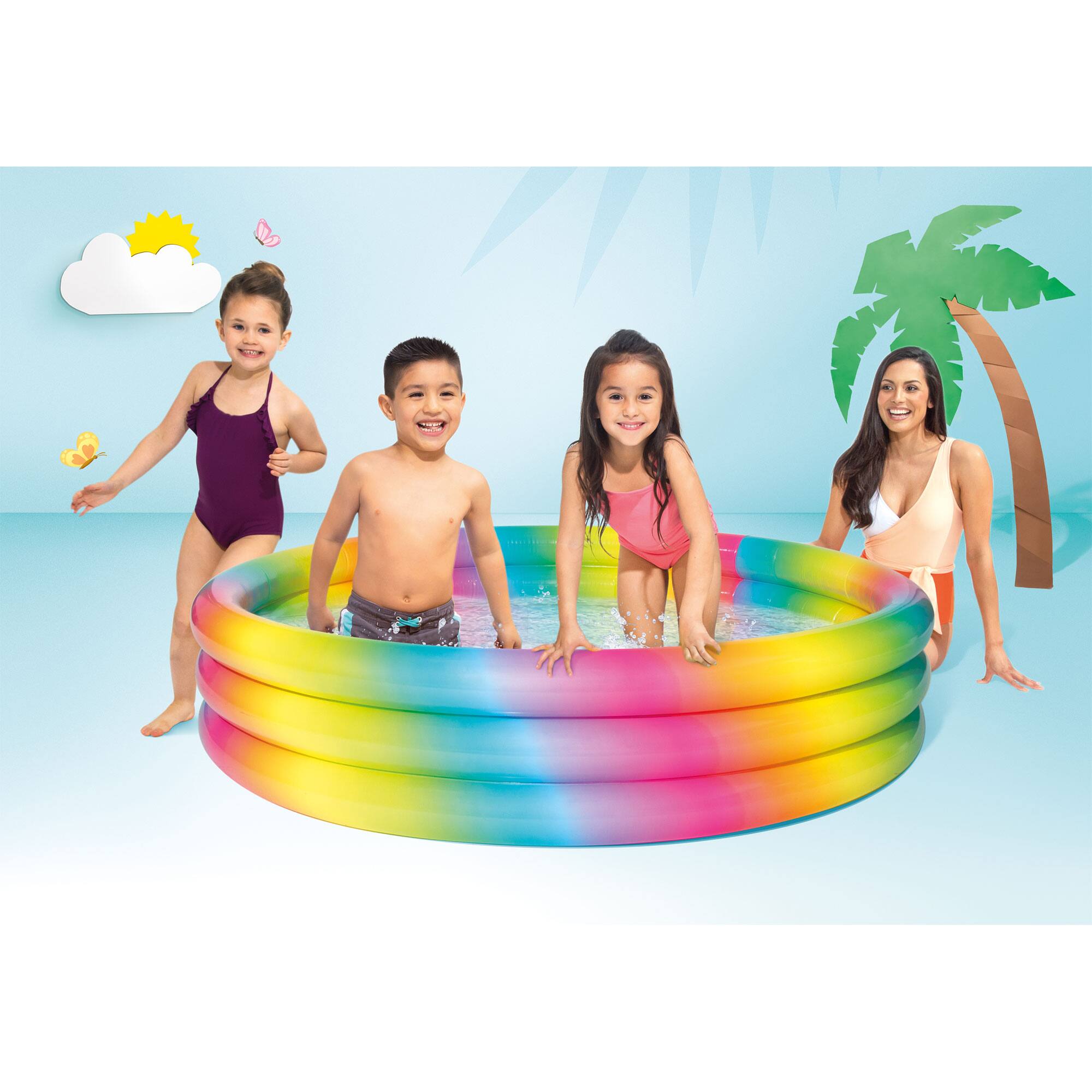 Alt View 7. Intex - Intex 58449EP Rainbow Ombre 3 Ring Round Inflatable Kids Outdoor Swimming Pool.