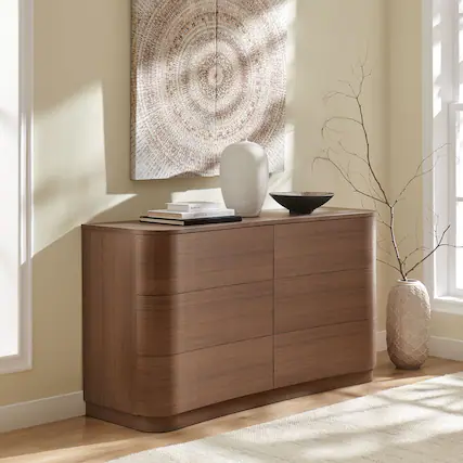 Front. Modway - Mirae 6-Drawer Curved Dresser by Modway - Brushed Brown Oak.