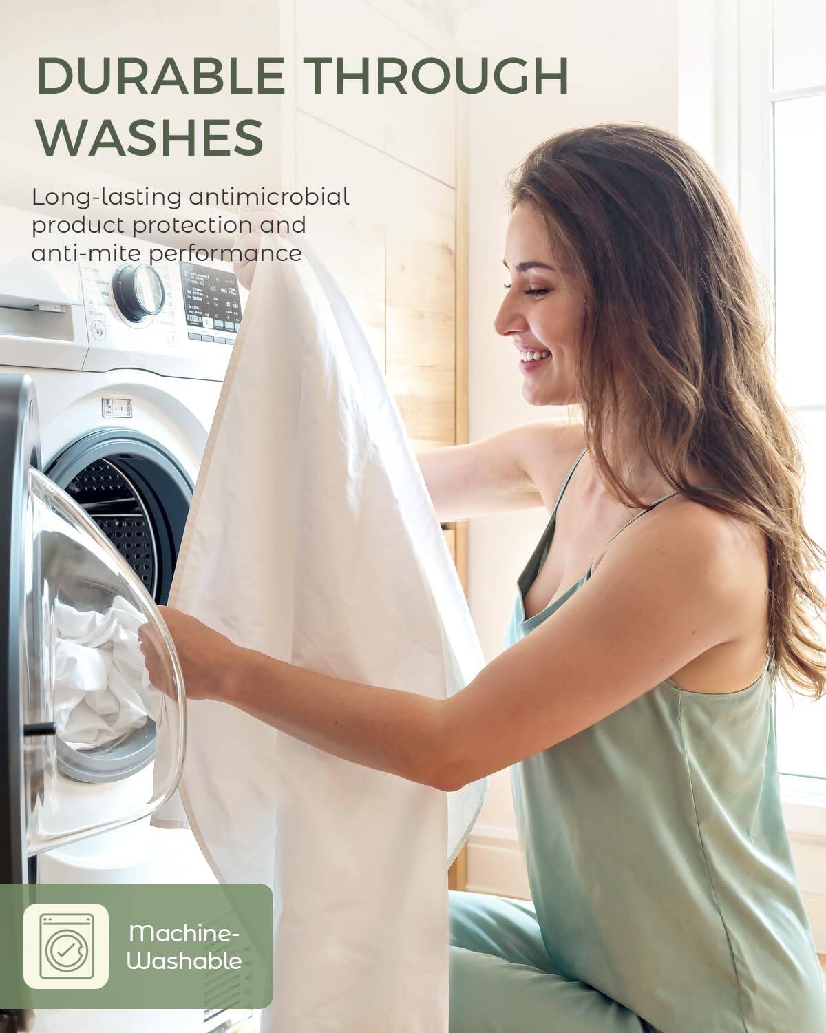 DURABLE THROUGH WASHES

Long-lasting antimicrobial product protection and anti-mite performance

Machine-Washable
