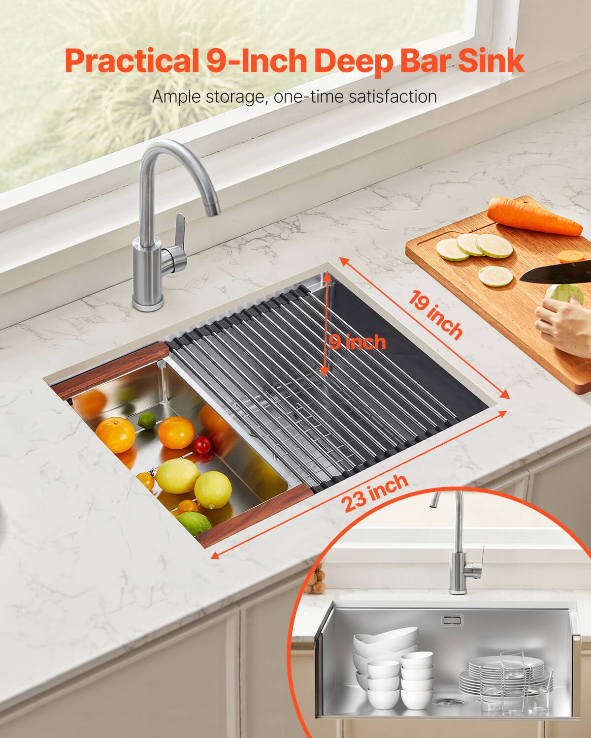 Practical 9-Inch Deep Bar Sink, Ample storage, one-time satisfaction, 19 inch, 23 inch