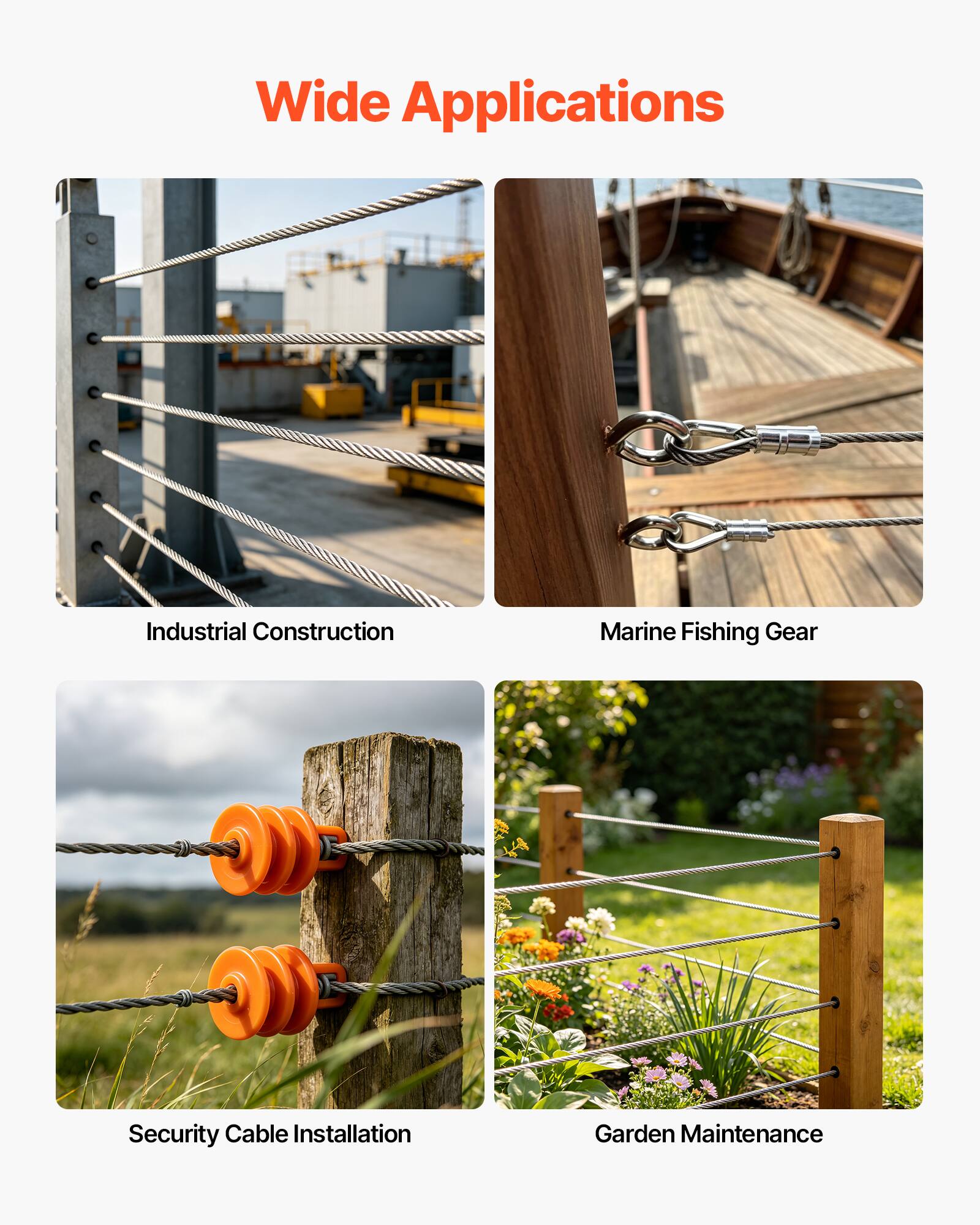Wide Applications

- Industrial Construction
- Marine Fishing Gear
- Security Cable Installation
- Garden Maintenance