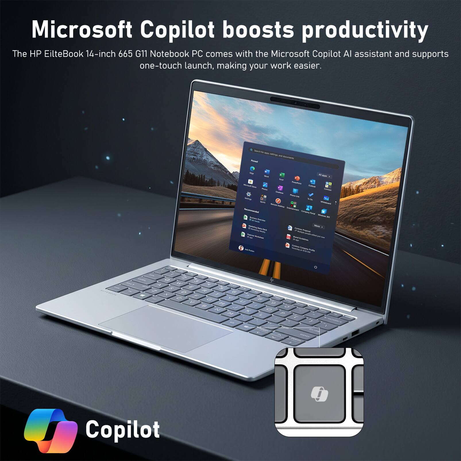 Microsoft Copilot boosts productivity

The HP EliteBook 14-inch 665 G11 Notebook PC comes with the Microsoft Copilot AI assistant and supports one-touch launch, making your work easier.