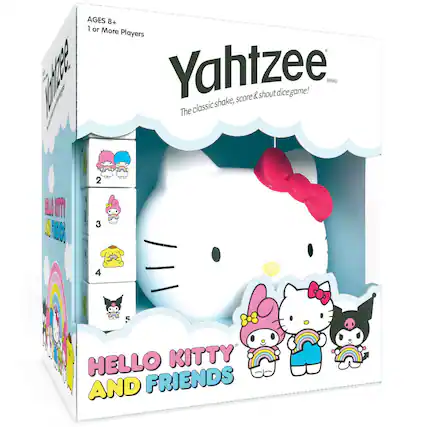 Ages 8+ 1 or more players. Miiaa 1 I dupr Yahtzee score & shout dice game! The classic shake, score & shout dice game! Hello Kitty and Friends.