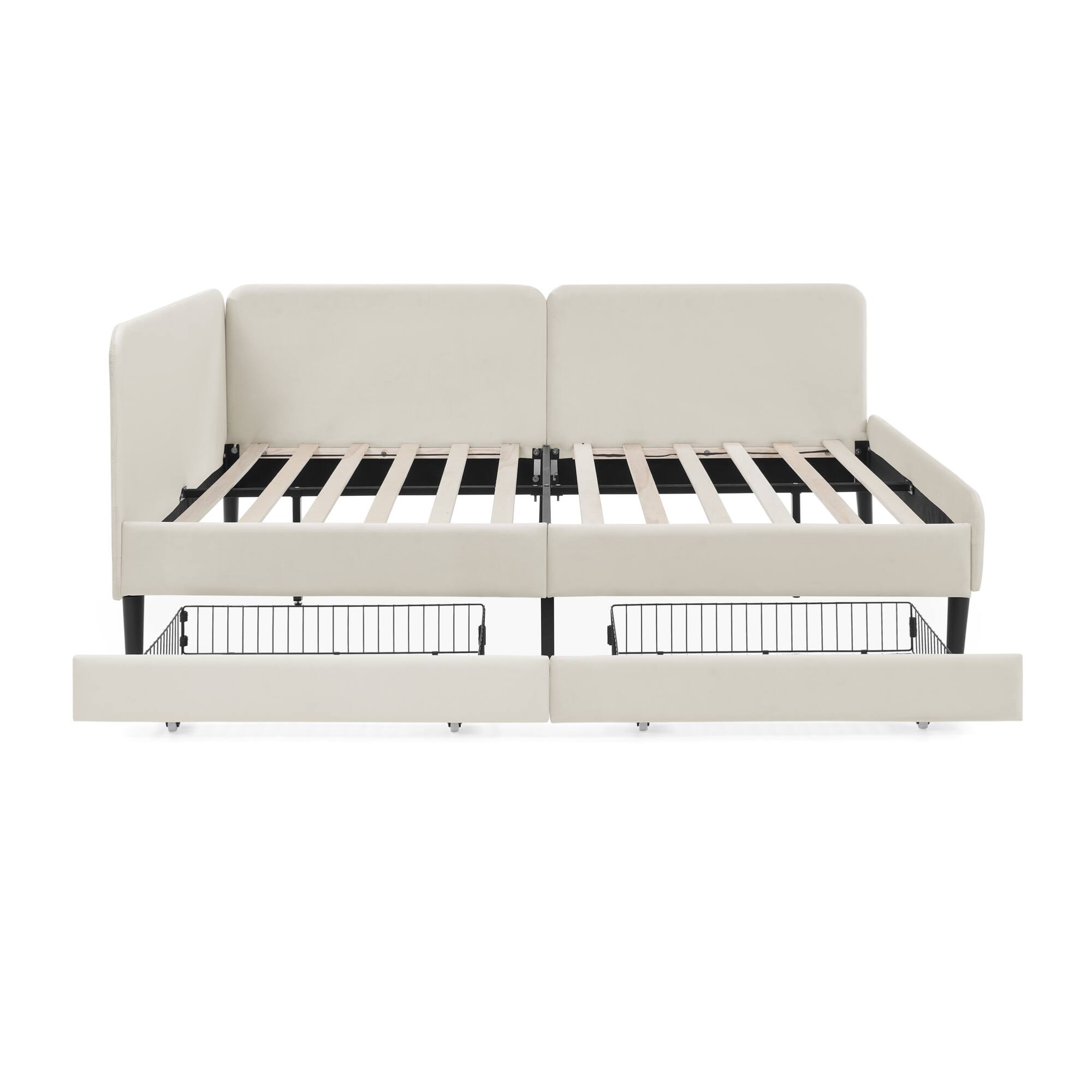 Alt View 8. GOODSILO - Full Size Upholstered Platform Bed Frame with Storage Drawers and Adjustable Sofa Functionality - Beige.