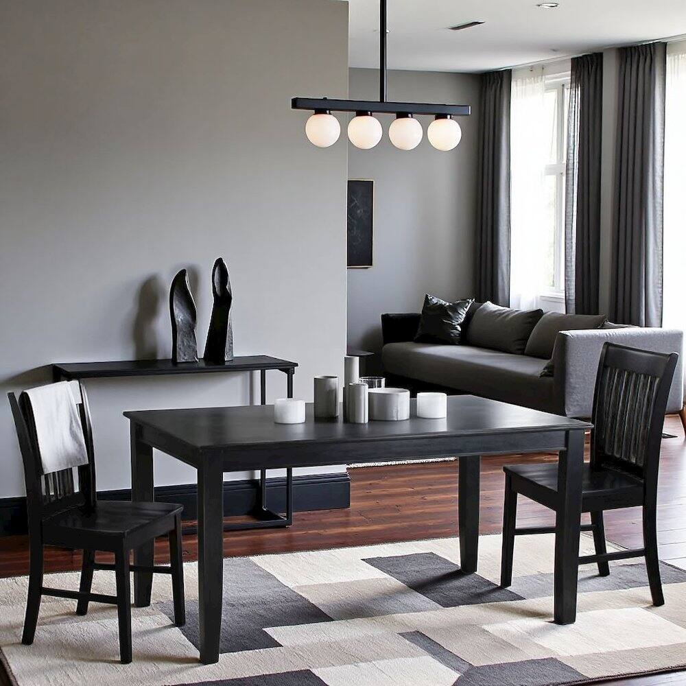 Alt View 3. FurniFact - Solid Wood Black Kitchen Table and Chairs, 7 Piece Dining Set for 6 - Black.