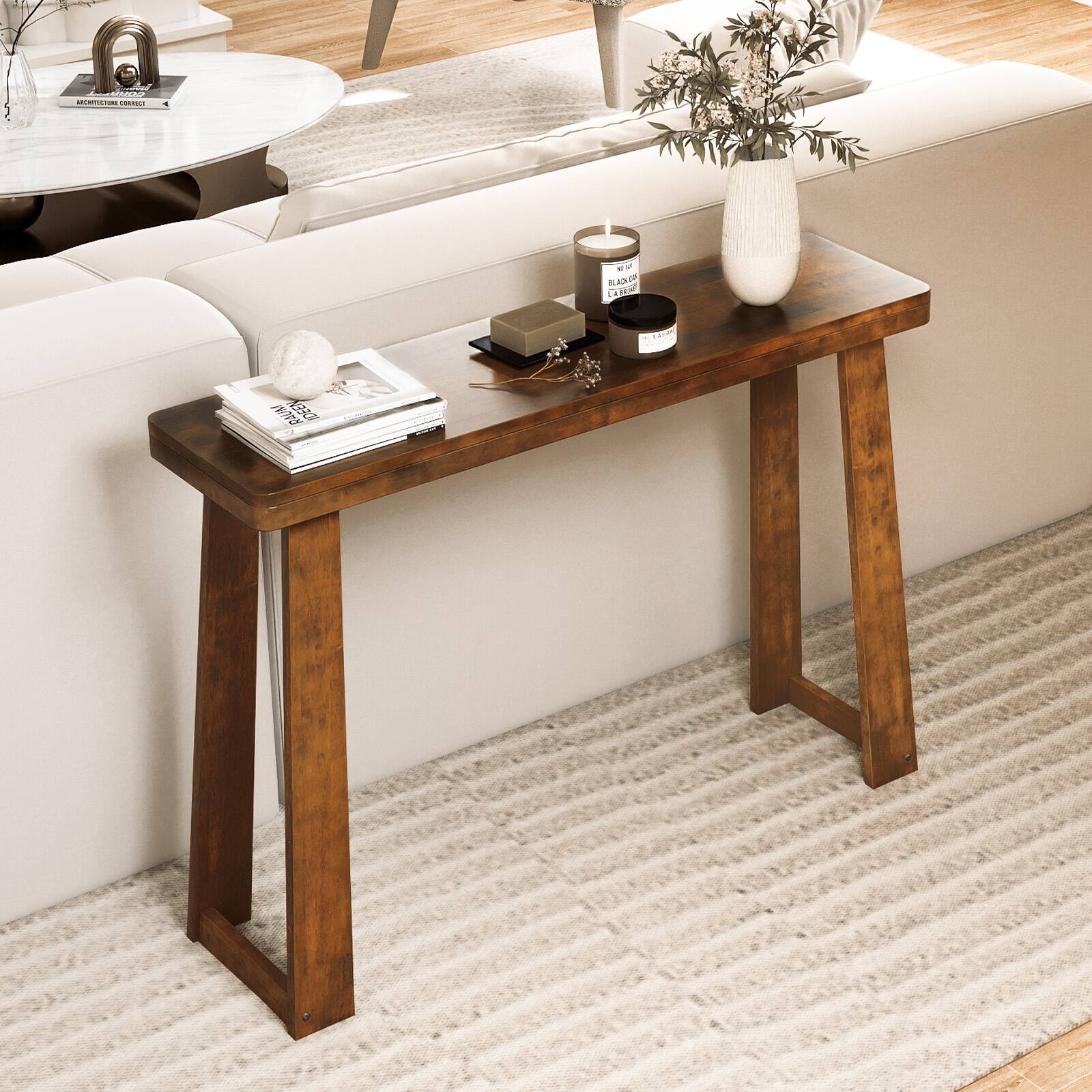 Alt View 3. Costway - Costway 43-Inch Console Table, Narrow Long Rubberwood Table Behind the Couch for Hallway - Walnut.