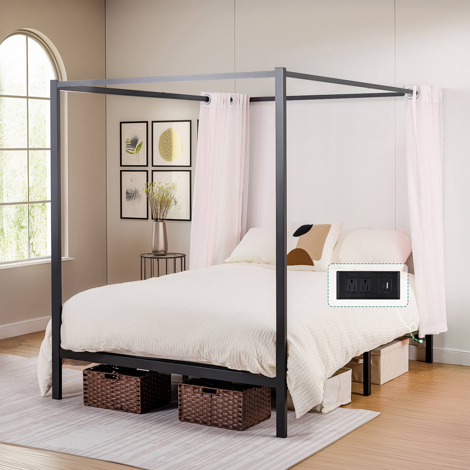 Alt View 5. CloudRest Pro - Queen Canopy Bed Frame with Movable Charging Station Metal Bed Frames - Black.