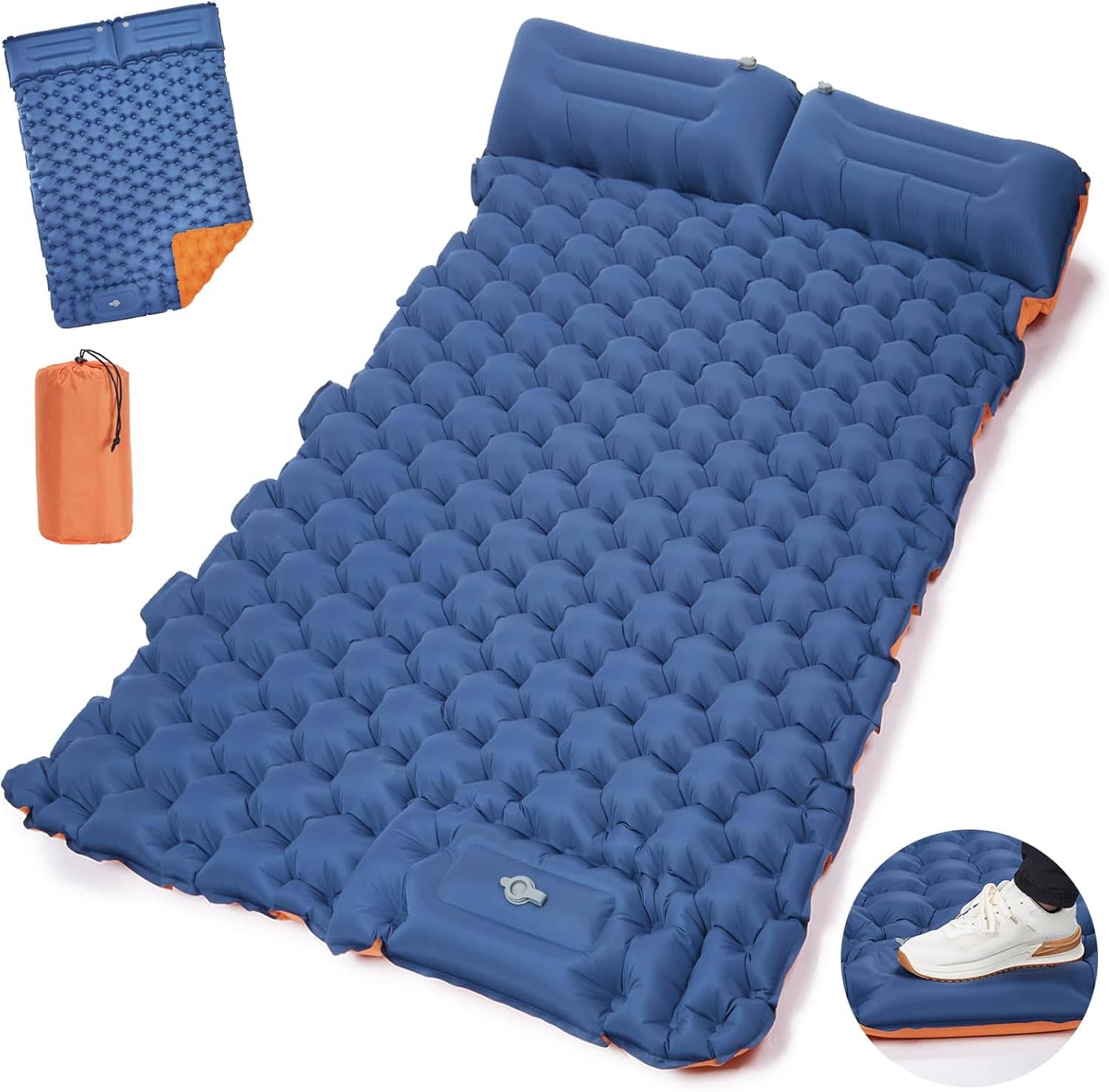 CAMULAND - Camping Mattress with Pillow Built-in Foot Pump - Navy Blue