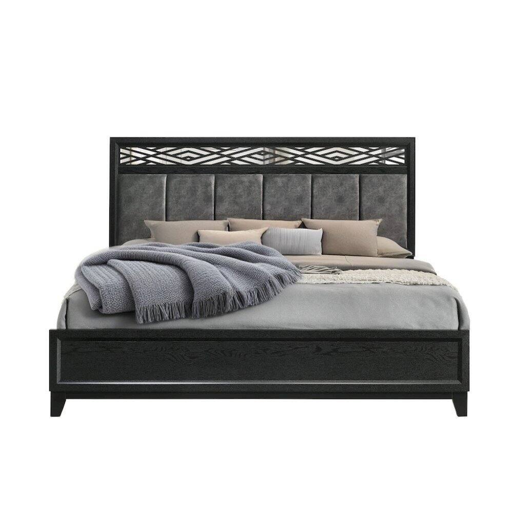 Back. Starlight Canyon Home - Elegant Black Queen Bed Frame with Headboard – Solid Rubberwood Design - Black.