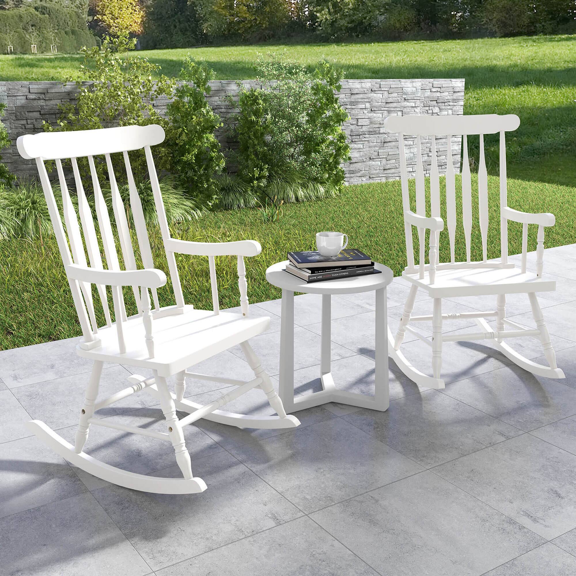 Alt View 3. Costway - Costway Solid Wood Rocking Chair Porch Rocker Indoor Outdoor Seat Glossy Finish - White.