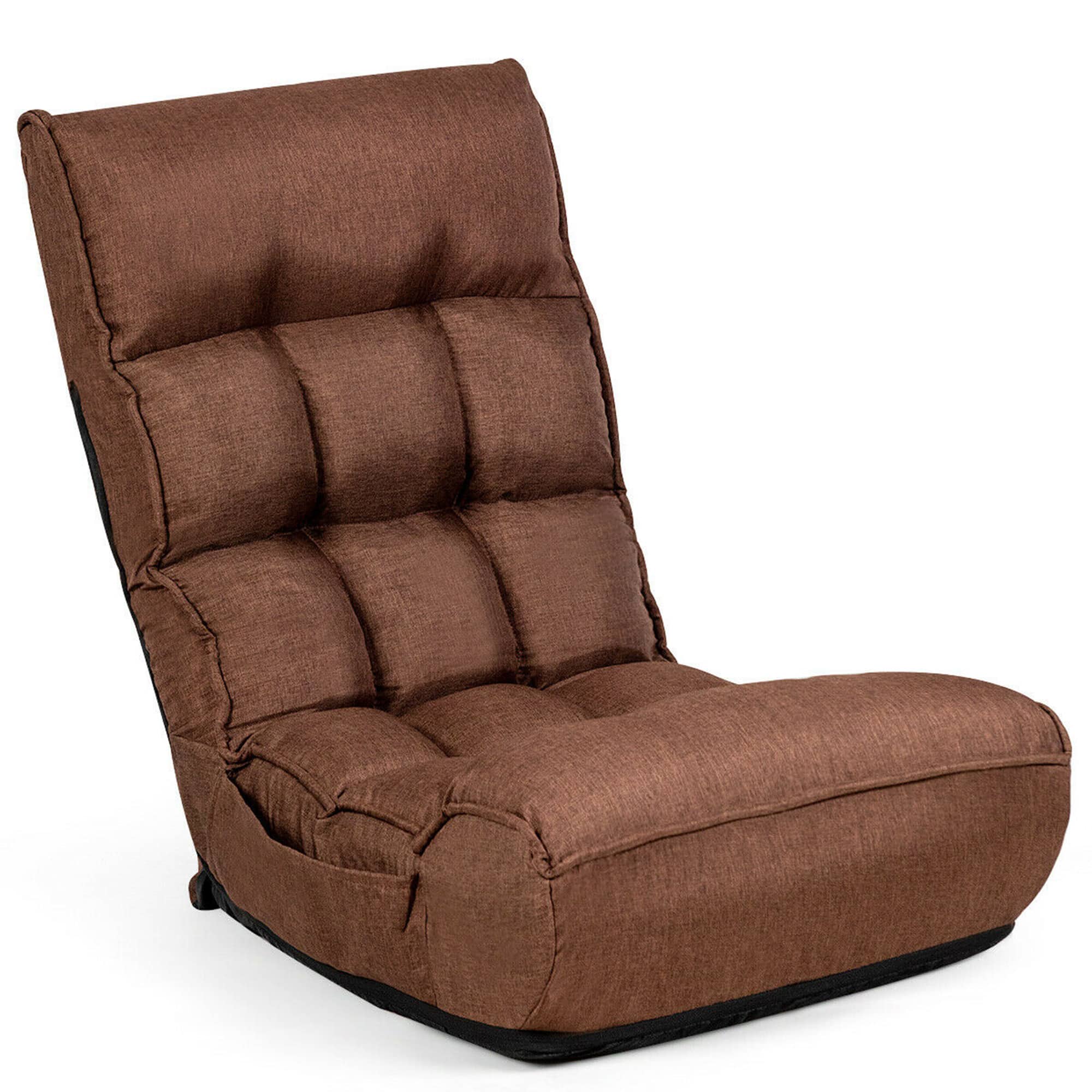 Gymax - 4-Position Floor Chair Folding Lazy Sofa w/Adjustable Backrest & Headrest Coffee - Coffee