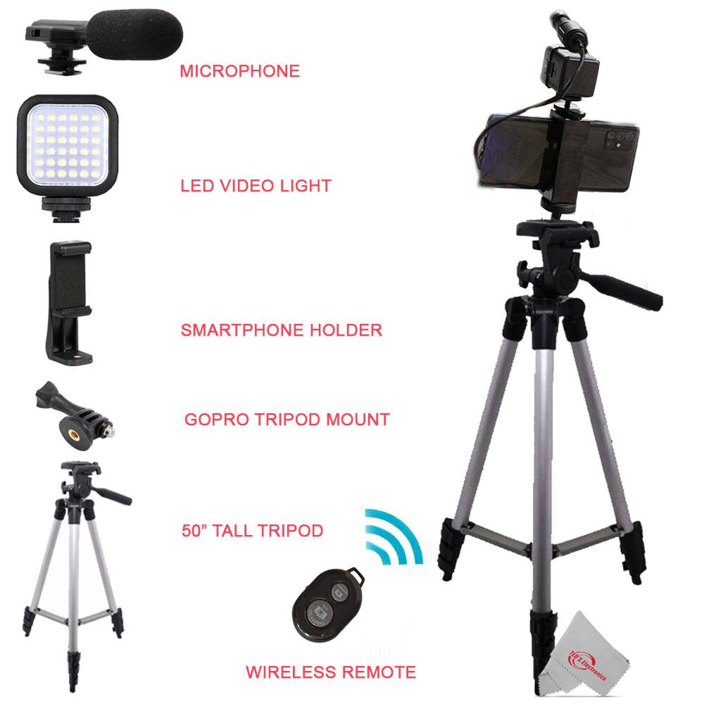 MICROPHONE  
LED VIDEO LIGHT  
SMARTPHONE HOLDER  
GOPRO TRIPOD MOUNT  
50" TALL TRIPOD  
WIRELESS REMOTE  
Electronics
