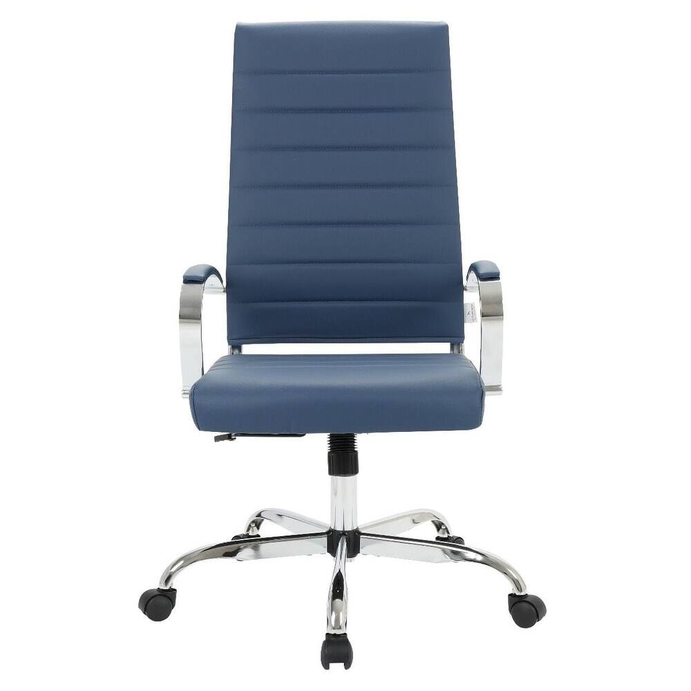 Alt View 2. LeisureMod - Set of 6 Benmar High Back Leather Executive Office Chair with Adjustable Height and Ribbed Design Seat & Backrest - Navy Blue.