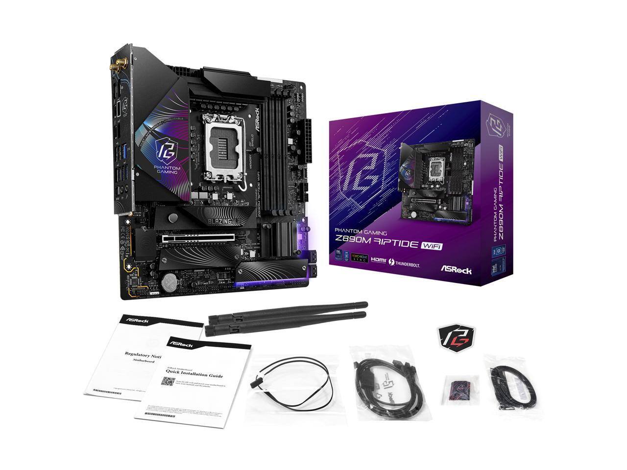 ROG SENI  
FRANTOM GAMING  
BLAZING.  
TIDE GAMING RIP PHANTOM GAMING PHANTOM Z890M Z890M RIPTIDE WiFi TOPORT SENC HDMI THUNDERBOLT.  
ASROCK  
ASRock ASRock Regulatory Nett Starherboard  
12  
Quick Installation Guide