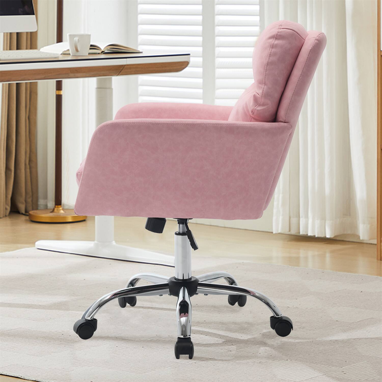 Left. Forest'nSky - Pink Artificial Leather Office Chair, Height-Adjustable with Black Base for Home & Office - Pink.