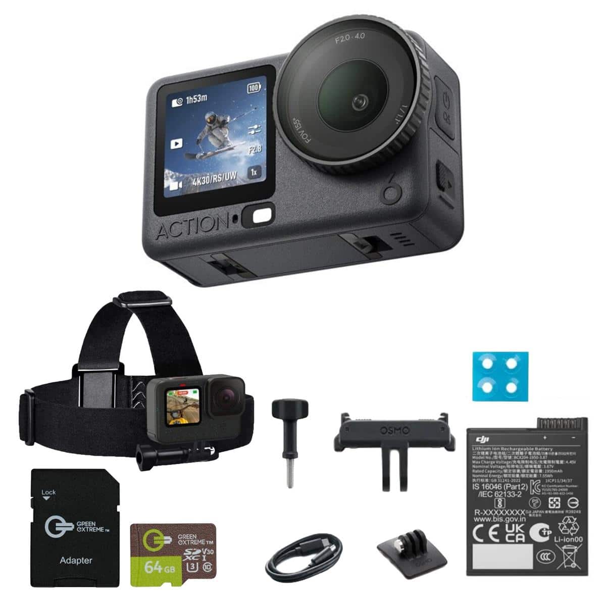 Bundle - DJI - Osmo Action 6 Camera Standard Combo + 64GB microSD + Head Strap