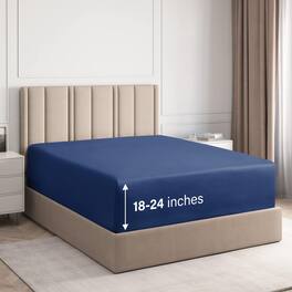CGK Linens - 100% Cotton 400 TC Fitted Sheet Only - Extra Deep Pocket for 18"-24" Mattresses - Full - Navy Blue
