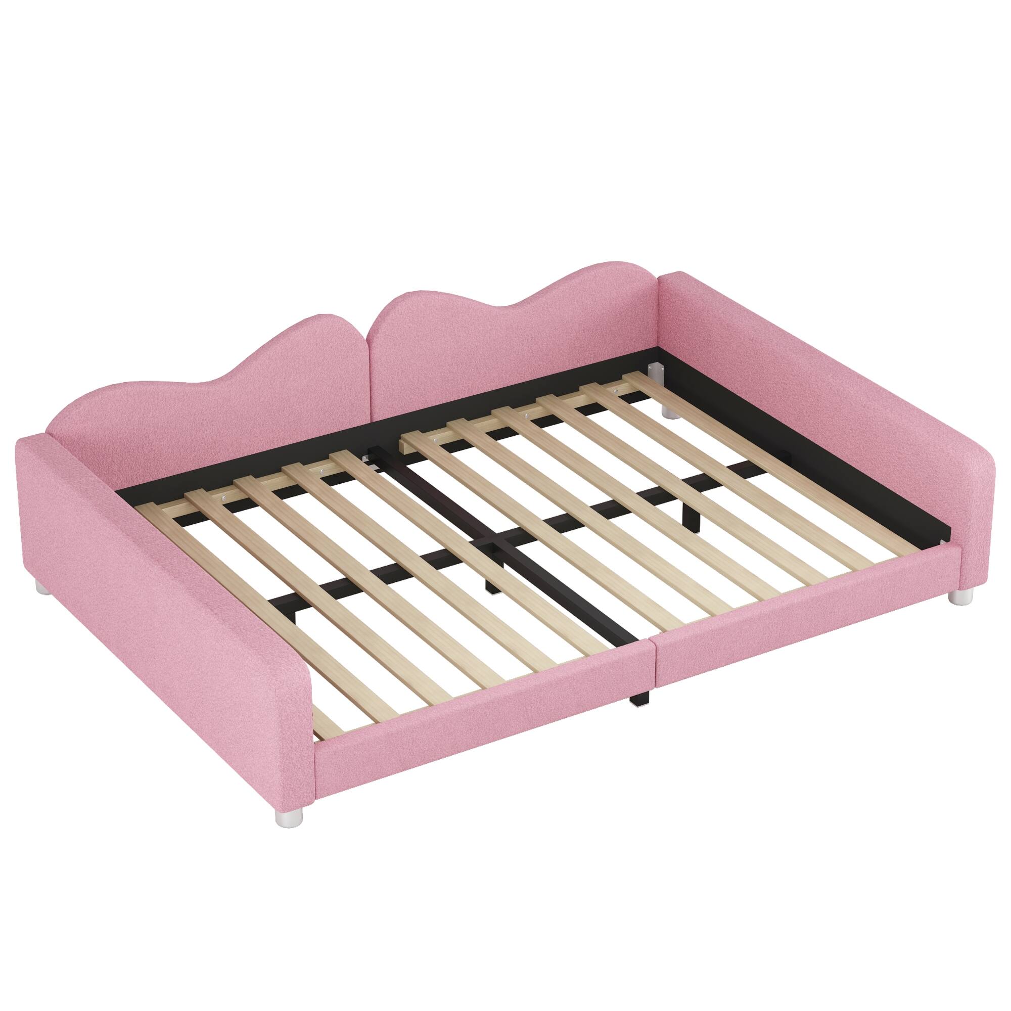 Back. GOODSILO - Full Size Upholstered Sherpa Fabric Sofabed with Cloud-Shaped Backrest Daybed No Box Spring Needed - Pink.