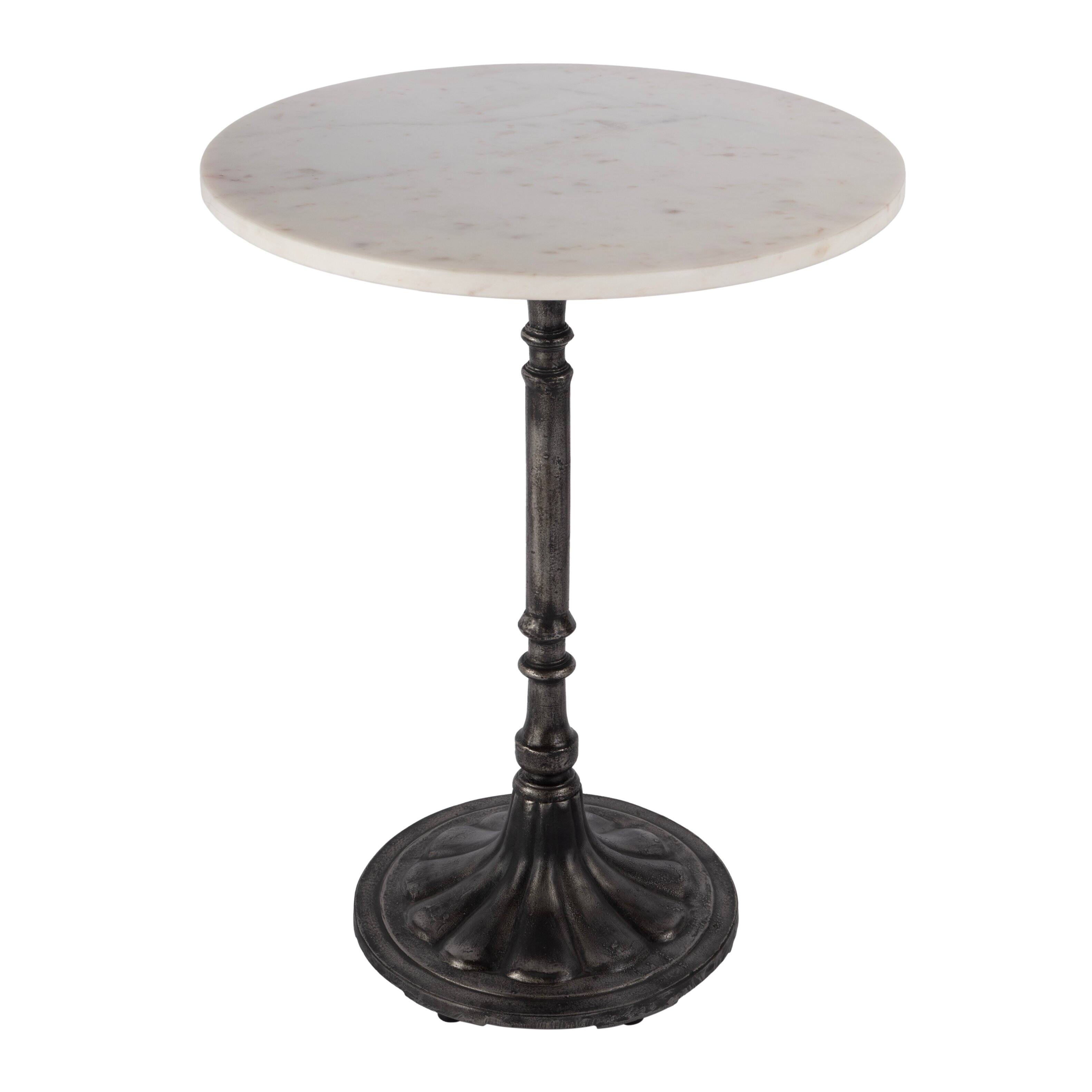 Butler Specialty - Elio 24 in. W Round Marble and Iron End/Side Accent Table - White and Black