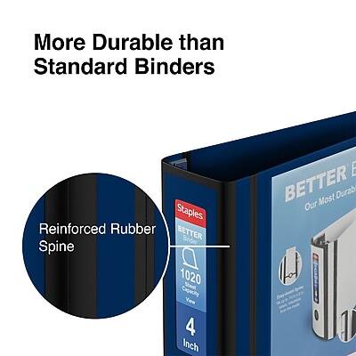 More Durable than Standard Binders

Reinforced Rubber Spine

BETTER Binder
Our Most Durable
1020 Sheet Capacity
4 Inch E

Staples