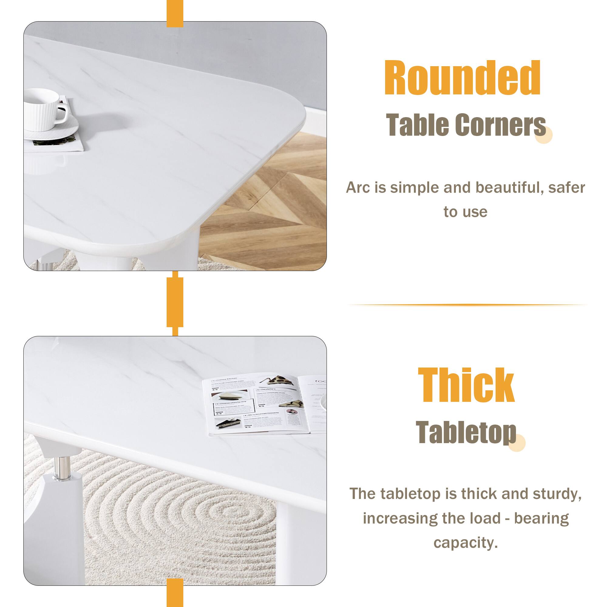 Rounded Table Corners  
Arc is simple and beautiful, safer to use  

Thick Tabletop  
The tabletop is thick and sturdy, increasing the load-bearing capacity.