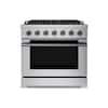 Front. Hauslane - HausPro 36 in. 6 Burners (20,000 BTU) Freestanding Dual Fuel Range with Convection Oven, Black Stainless Steel - Black Stainless Steel.