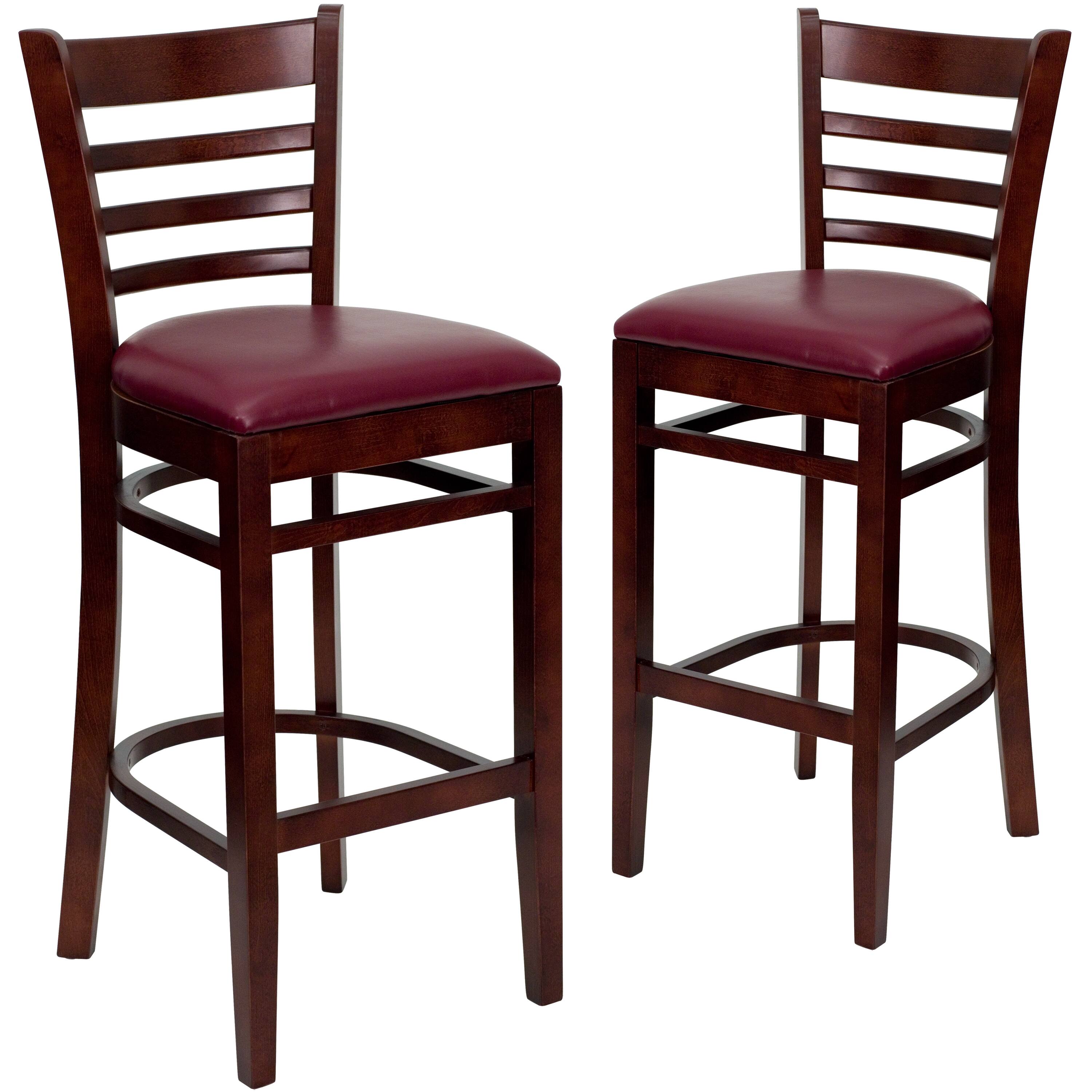 Burgundy Vinyl Seat/Mahogany Wood Frame
