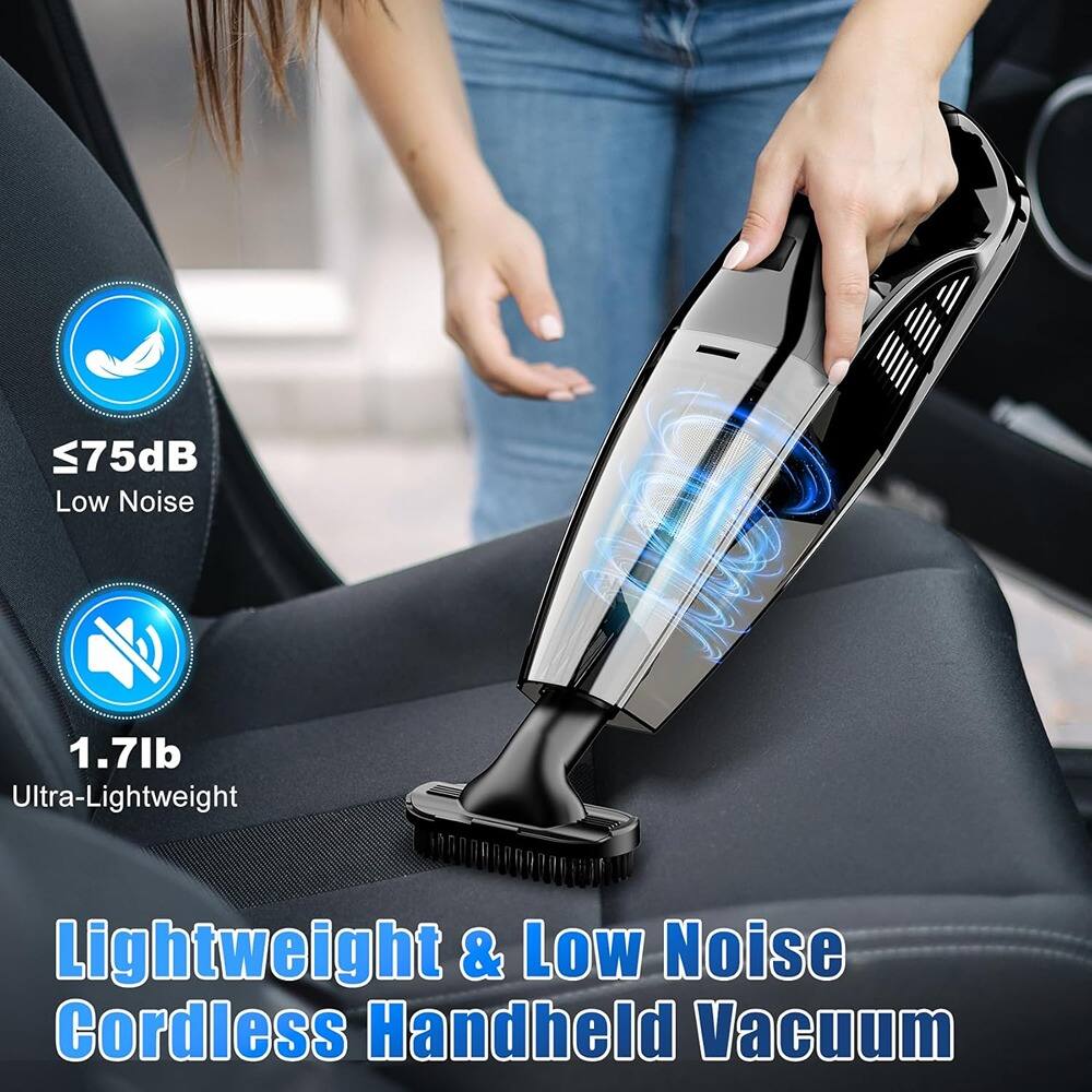Sure, here is the corrected and grouped text:

---

**≤75dB**  
Low Noise

**1.7lb**  
Ultra-Lightweight

**Lightweight & Low Noise Cordless Handheld Vacuum**

---