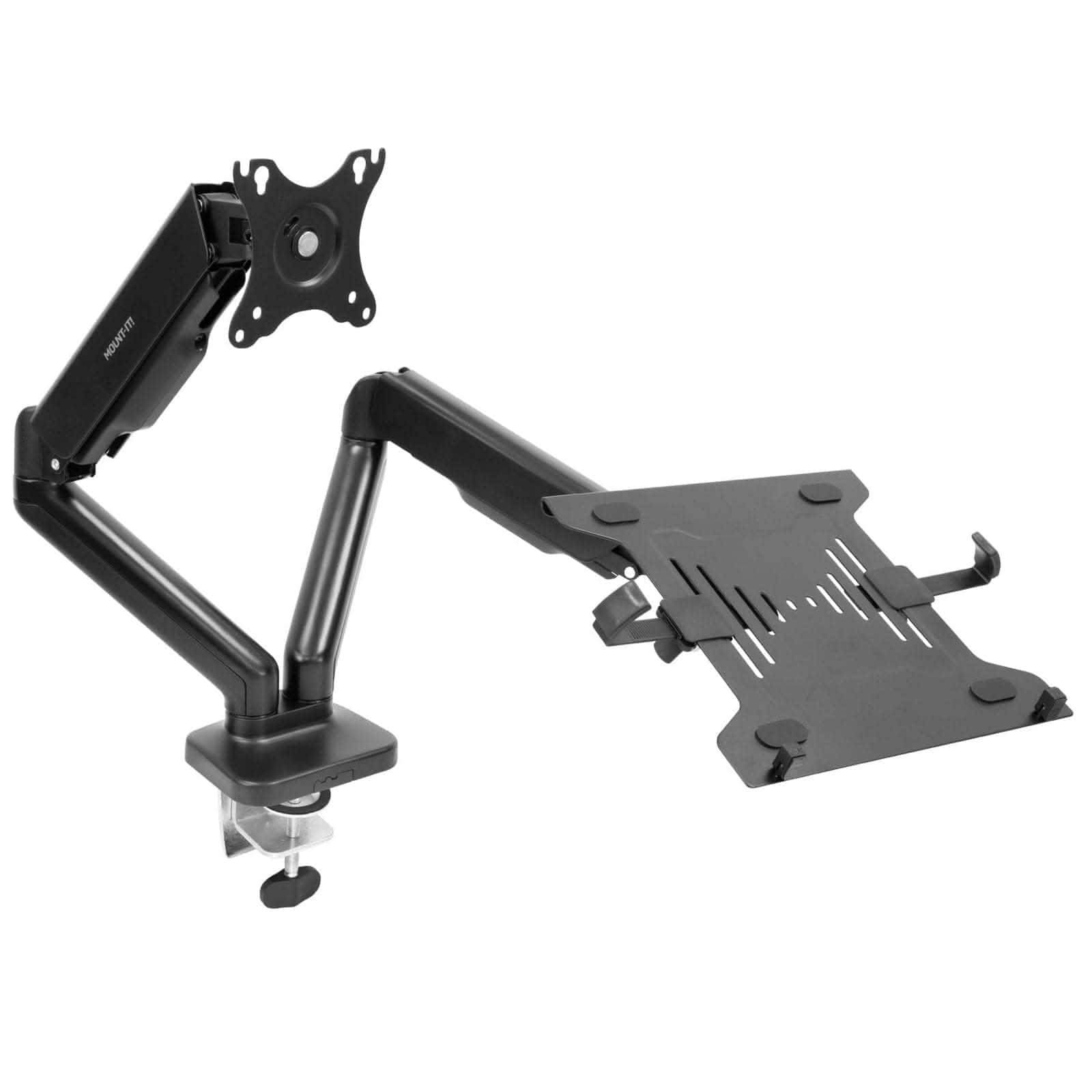 Front. Mount-It! - Full Motion Monitor and Laptop Desk Mount with Adjustable Arms and Cable Management for Ergonomic Setup, Black - Black.