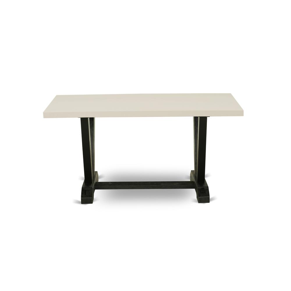 Angle. East West Furniture - Dining Table Wire brushed Black & Linen White - Brown.