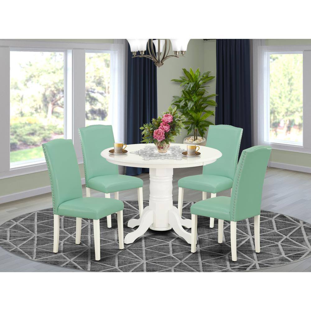 Left. East West Furniture - Dining Room Set Linen White - Brown.