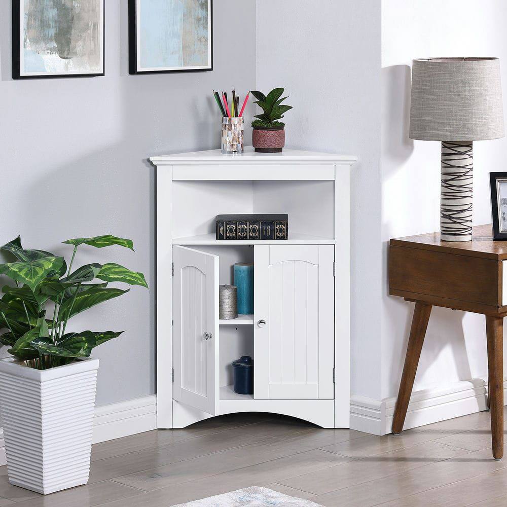Alt View 4. Kadyn - Corner cabinet with Doors and Shelves, Free Standing Storage Cabinet for Kitchen, Living Room, Bathroom, White - White.