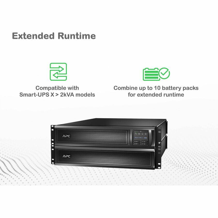 Extended Runtime

Compatible with Smart-UPS X > 2kVA models

Combine up to 10 battery packs for extended runtime