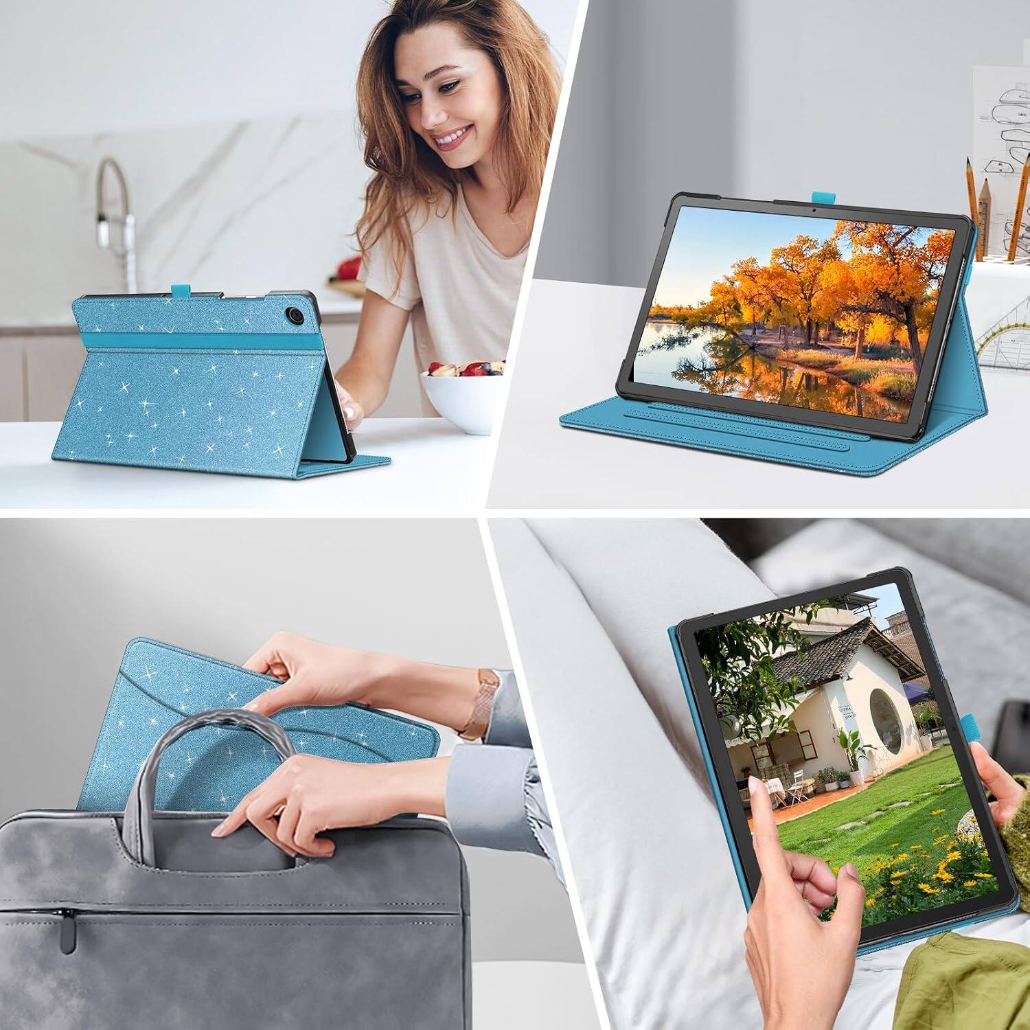 Alt View 3. Fintie - Folio Case for Samsung Galaxy Tab A9+ 11 Inch, Model (SM-X210/X216/X218), Multi-Angle Viewing Protective Stand Cover - Glittering Blue.